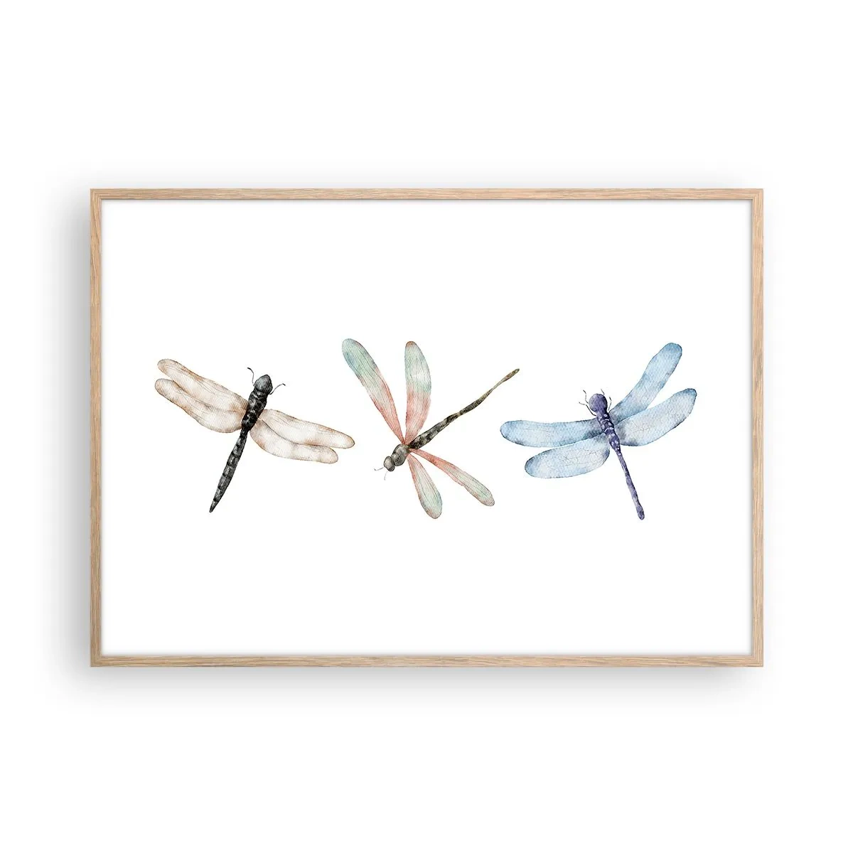 Affiche dans un chêne clair - Poster - Libellules en apesanteur - 100x70 cm