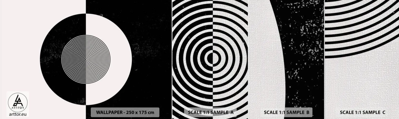 Échantillon de Papier Peint Premium Canvas - Harmonie de noir et blanc - Abstraction, Morceau, Noir et blanc - 100x30 cm