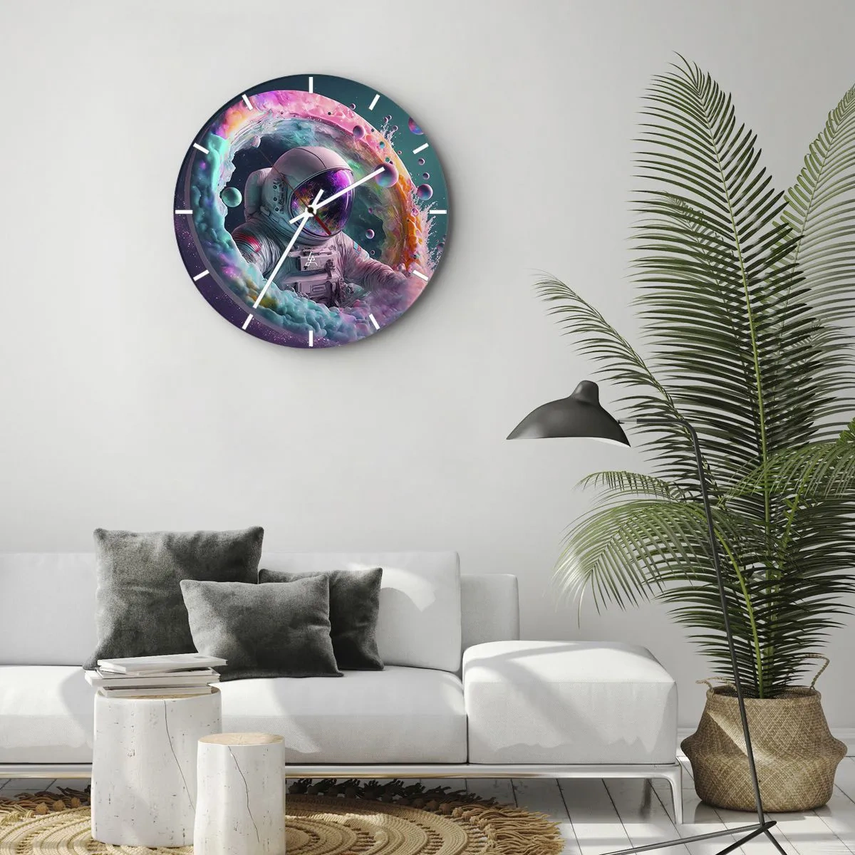 Horloge murale - Pendule murale - Astronaute au milieu de couleurs cosmiques et d'effets de portail - 30x30cm - porte des étoiles - Décoration murale moderne pour le salon, la cuisine et la chambre ARTTOR