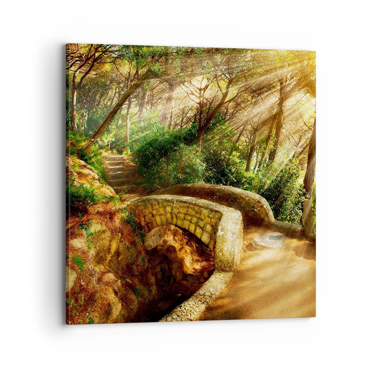 Impression sur toile - Image sur toile - Directement du pont dans une forêt de conte de fées - 70x70 cm