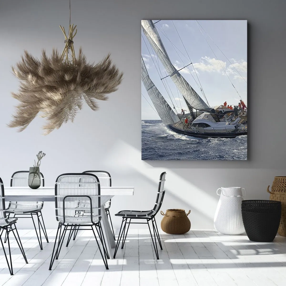 Impression sur toile - Image sur toile - Course de yachts en haute mer sous un ciel bleu - 80x120cm - Que le meilleur l'emporte - Décoration murale moderne pour le salon et la chambre ARTTOR