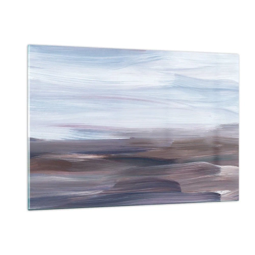 Impression sur verre - Image sur verre - Des traînées d'eau horizontales dans des tons de bleu et de marron dans un style abstrait - 120x80cm - Éléments : eau - Décoration murale moderne pour le salon et la chambre ARTTOR