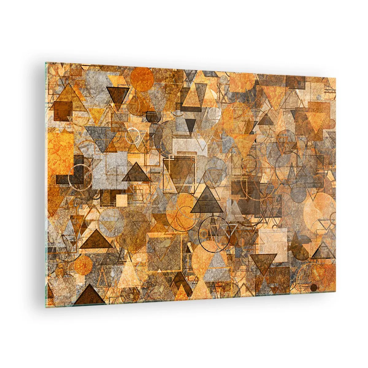 Impression sur verre - Image sur verre - Composition géométrique abstraite aux tons chauds - 70x50cm - Le monde en forme - Décoration murale moderne pour le salon et la chambre ARTTOR