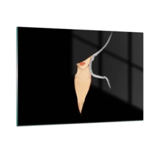Impression sur verre - Image sur verre - Un portrait subtil d'une femme sur fond noir - 120x80cm - Élégance et style - Décoration murale moderne pour le salon et la chambre ARTTOR