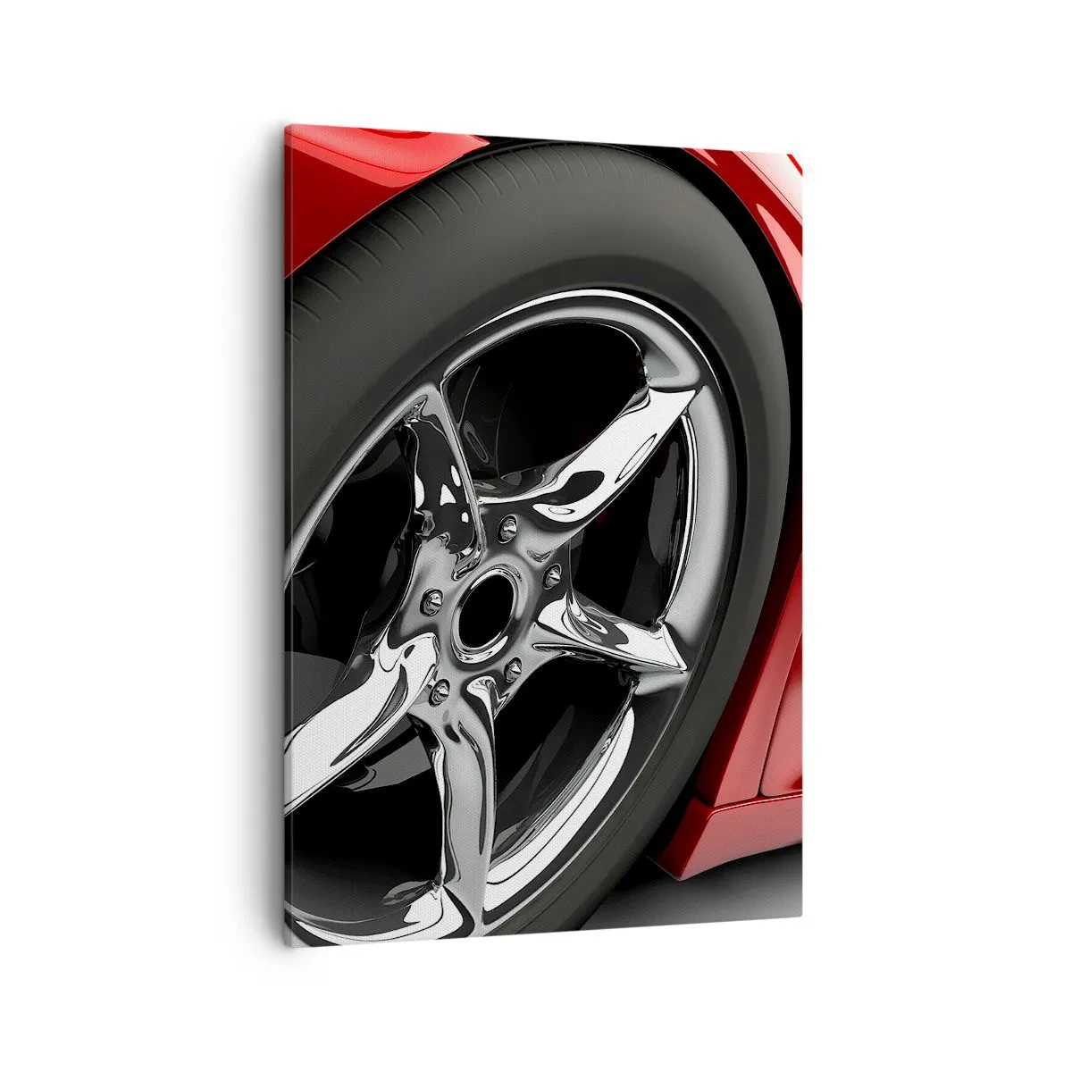 Impression sur toile - Image sur toile - Voiture de sport rouge avec jantes chromées - 50x70cm - Conçu pour la vitesse - Décoration murale moderne pour le salon et la chambre ARTTOR