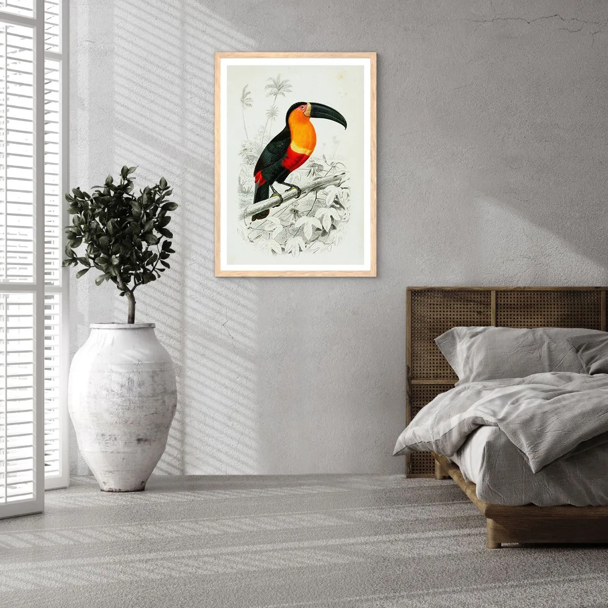 Affiche dans un chêne clair - Poster - Couleurs des oiseaux - 70x100 cm
