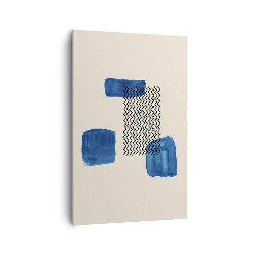 Impression sur toile - Image sur toile - Composition abstraite avec des taches bleues et des lignes ondulées - 80x120cm - Quatuor abstrait - Décoration murale moderne pour le salon et la chambre ARTTOR