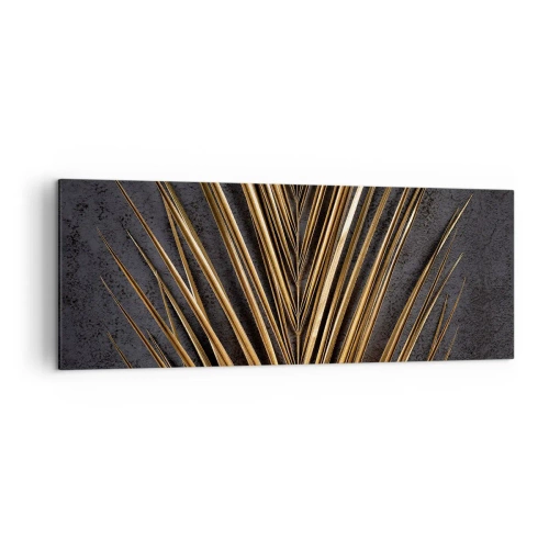 Impression sur toile - Image sur toile - Feuille tropicale dorée sur fond noir - 140x50cm - L'or des tropiques - Décoration murale moderne pour le salon et la chambre ARTTOR