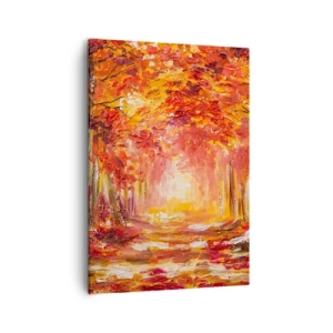Impression sur toile - Image sur toile - Forêt d'automne aux tons cuivrés et dorés - 50x70cm - Forêt de cuivre - Décoration murale moderne pour le salon et la chambre ARTTOR