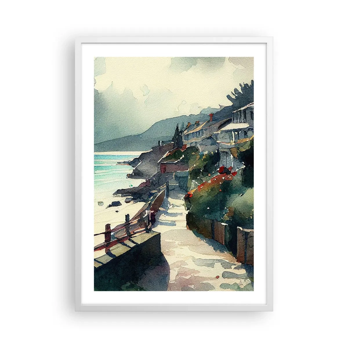 Affiche dans un cadre blanc - Poster - Ville méditerranéenne - 50x70 cm