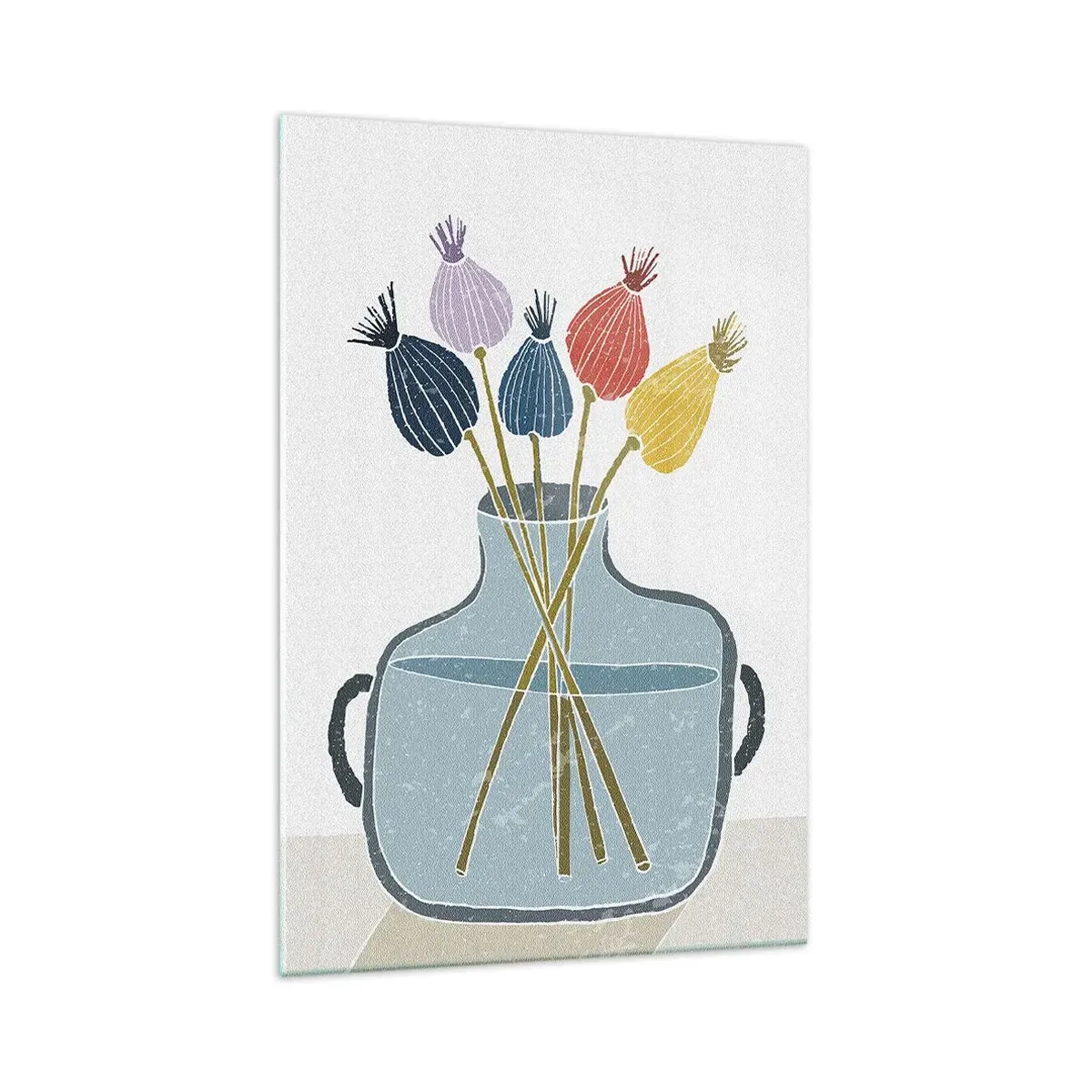 Impression sur verre - Image sur verre - Fleurs séchées colorées dans un vase sur fond blanc - 70x100cm - Comme s'il avait semé des graines de pavot - Décoration murale moderne pour le salon et la chambre ARTTOR