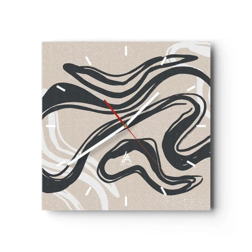 Horloge murale - Pendule murale - Lignes abstraites dans des tons sombres sur fond beige - 30x30cm - Expression multipliée - Décoration murale moderne pour le salon et la chambre ARTTOR