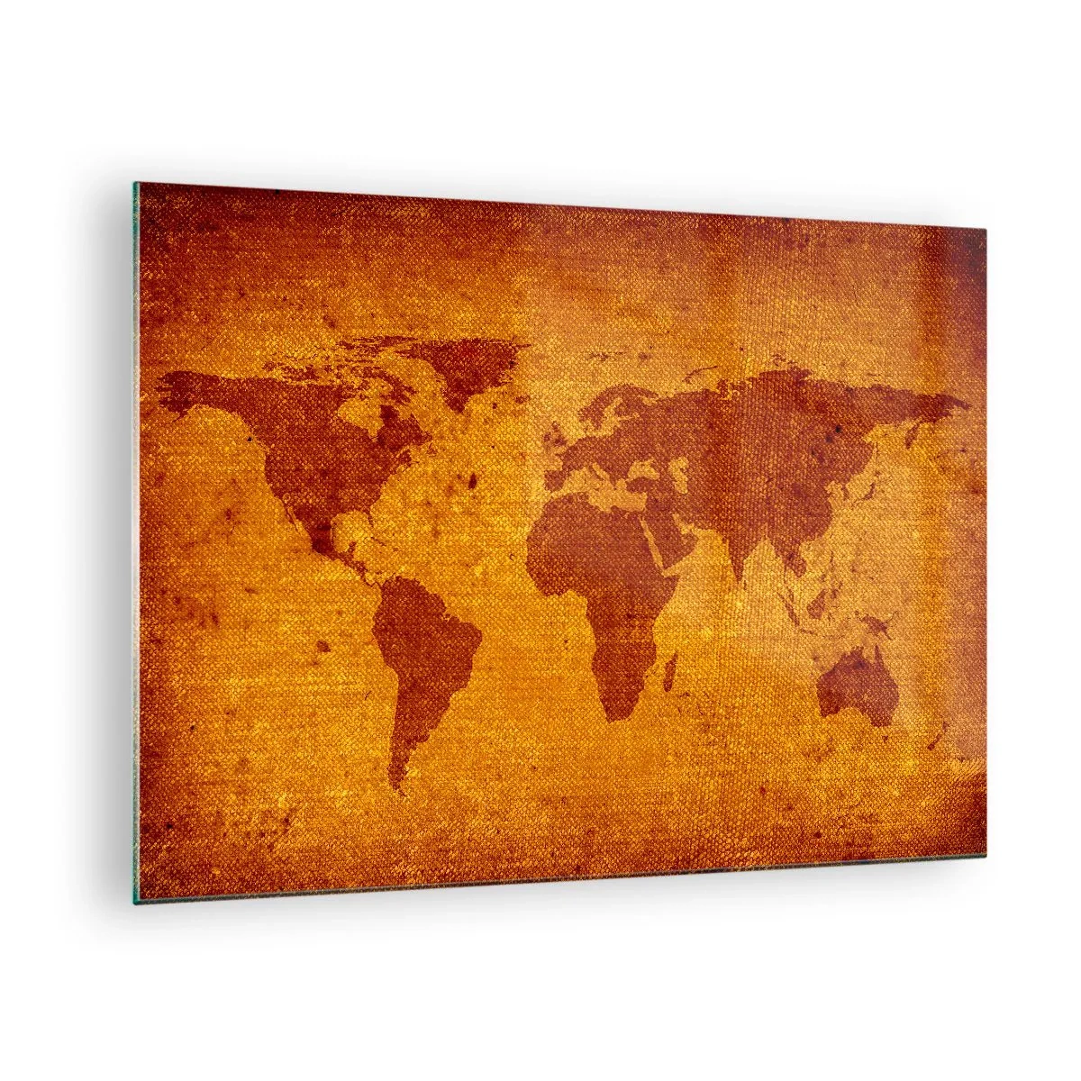 Impression sur verre - Image sur verre - Une carte du monde aux couleurs chaudes et sépia - 70x50cm - Invitation au voyage - Décoration murale moderne pour le salon et la chambre ARTTOR