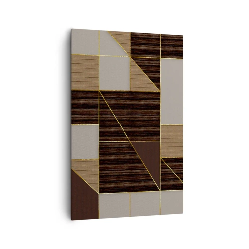 Impression sur toile - Image sur toile - Motifs géométriques dans les tons de marron avec des lignes dorées - 80x120cm - Mozaique de bronze et d'or - Décoration murale moderne pour le salon et la chambre ARTTOR