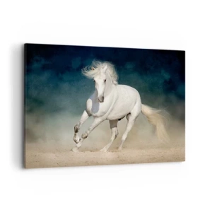 Impression sur toile - Image sur toile - Un cheval blanc galopant dans un ciel flou - 100x70cm - La liberté à l'état pur - Décoration murale moderne pour le salon et la chambre ARTTOR