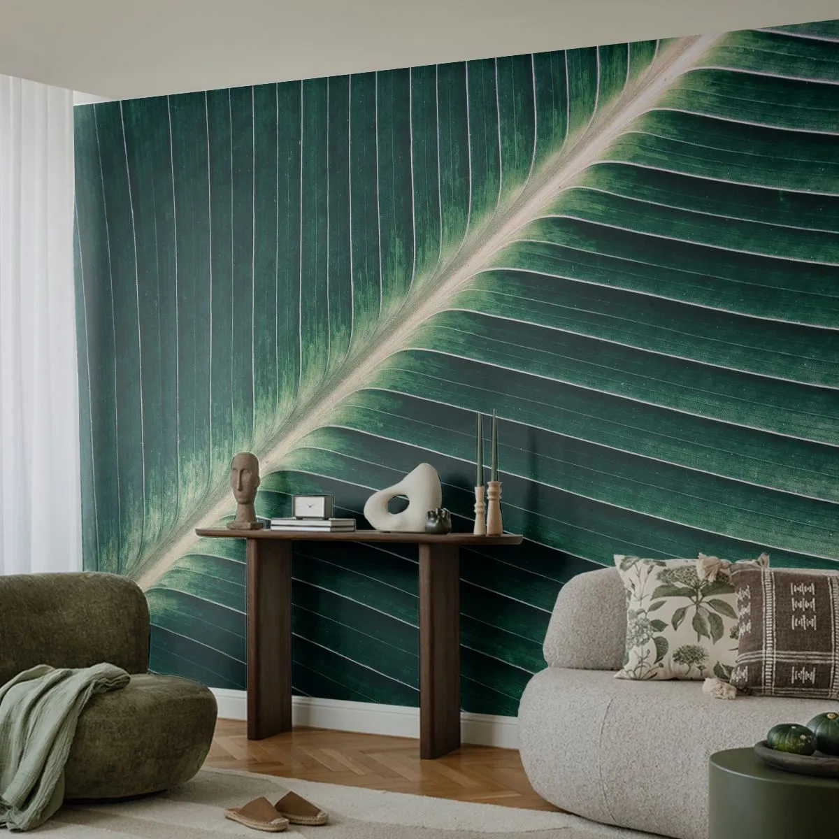 Papier Peint Autocollant Deluxe Sticker - Le rythme de la nature - Abstraction, Feuille verte, Graphique - 250x175 cm