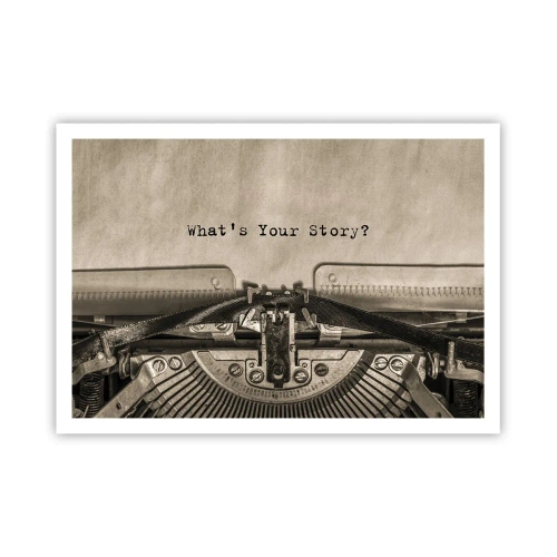 Affiche - Poster - Une machine à écrire avec les mots « Quelle est votre histoire ? » - 100x70cm - Réponds-moi - Décoration murale moderne pour le salon et la chambre ARTTOR