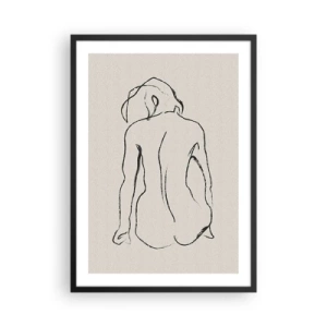 Affiche dans un cadre noir - Poster - Un croquis minimaliste d'une femme nue assise à l'envers. - 50x70cm - Femme nue - Décoration murale moderne pour le salon et la chambre ARTTOR