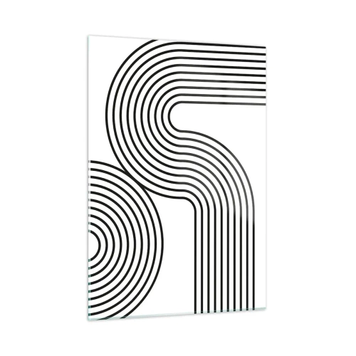 Impression sur verre - Image sur verre - Graphiques en noir et blanc avec des lignes parallèles courbes - 50x70cm - En plein virage - Décoration murale moderne pour le salon et la chambre ARTTOR