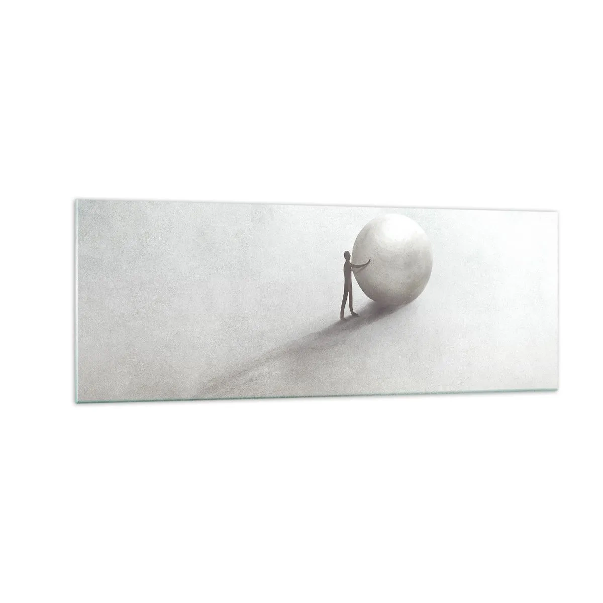 Impression sur verre - Image sur verre - Une figure minimaliste avec une balle sur un fond clair et monochrome. - 140x50cm - Jeu de la vie - Décoration murale moderne pour le salon et la chambre ARTTOR