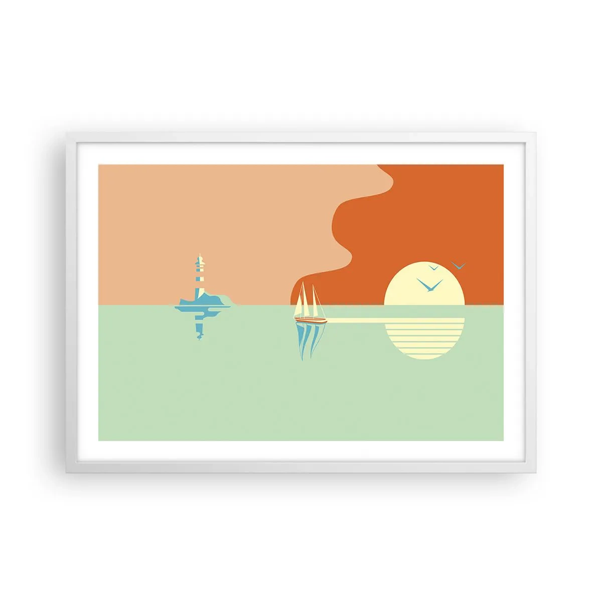 Affiche dans un cadre blanc - Poster - Paysage idéal de la mer - 70x50 cm