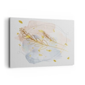 Impression sur toile - Image sur toile - Un délicat motif de feuille dorée sur un fond pastel avec des détails aquarelles. - 100x70cm - Explosion d'or - Décoration murale moderne pour le salon et la chambre ARTTOR