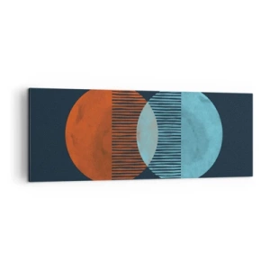 Impression sur toile - Image sur toile - Deux cercles orange et bleus sur fond sombre - 140x50cm - Fantaisie astronomique - Décoration murale moderne pour le salon et la chambre ARTTOR