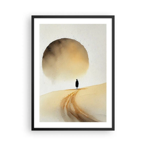 Affiche dans un cadre noir - Poster - Silhouette d'un voyageur sur une route du désert - 50x70cm - Toujours solitaire - Décoration murale moderne pour le salon et la chambre ARTTOR