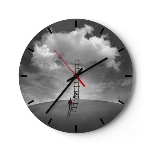 Horloge murale - Pendule murale - Un homme grimpant à une échelle vers un nuage dans le ciel - 30x30cm - Tout est possible - Décoration murale moderne pour le salon, la cuisine et la chambre ARTTOR