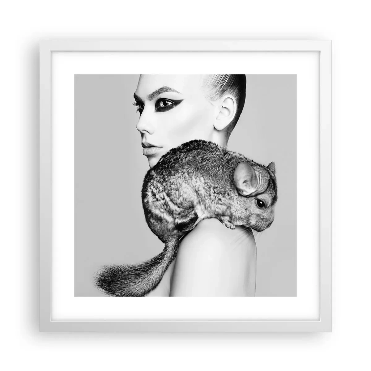 Affiche dans un cadre blanc - Poster - Dame au chinchilla - 40x40 cm