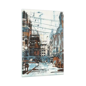 Impression sur verre - Image sur verre - Un paysage urbain aux tons bleus et orange - 80x120cm - Un sentier de ville usé - Décoration murale moderne pour le salon et la chambre ARTTOR