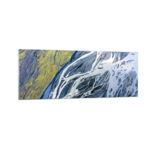 Impression sur verre - Image sur verre - Vue aérienne abstraite des lits de rivières sinueux - 140x50cm - Peintures rupestres de la nature - Décoration murale moderne pour le salon et la chambre ARTTOR
