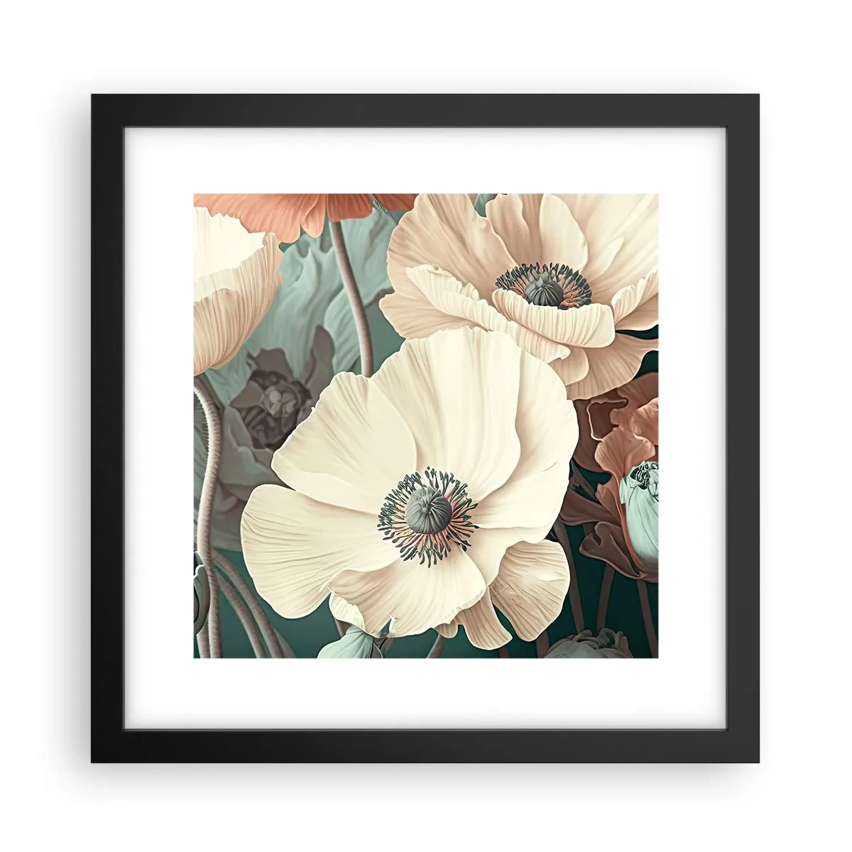 Affiche dans un cadre noir - Poster - Le murmure des coquelicots - 30x30 cm