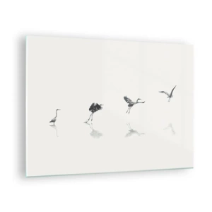 Impression sur verre - Image sur verre - Silhouettes de quatre oiseaux se déplaçant sur l'eau - 70x50cm - Quatre étapes simples - Décoration murale moderne pour le salon et la chambre ARTTOR
