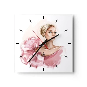 Horloge murale - Pendule murale - Portrait d'une femme en robe rose sur fond clair - 30x30cm - Comme peinte... - Décoration murale moderne pour le salon et la chambre ARTTOR