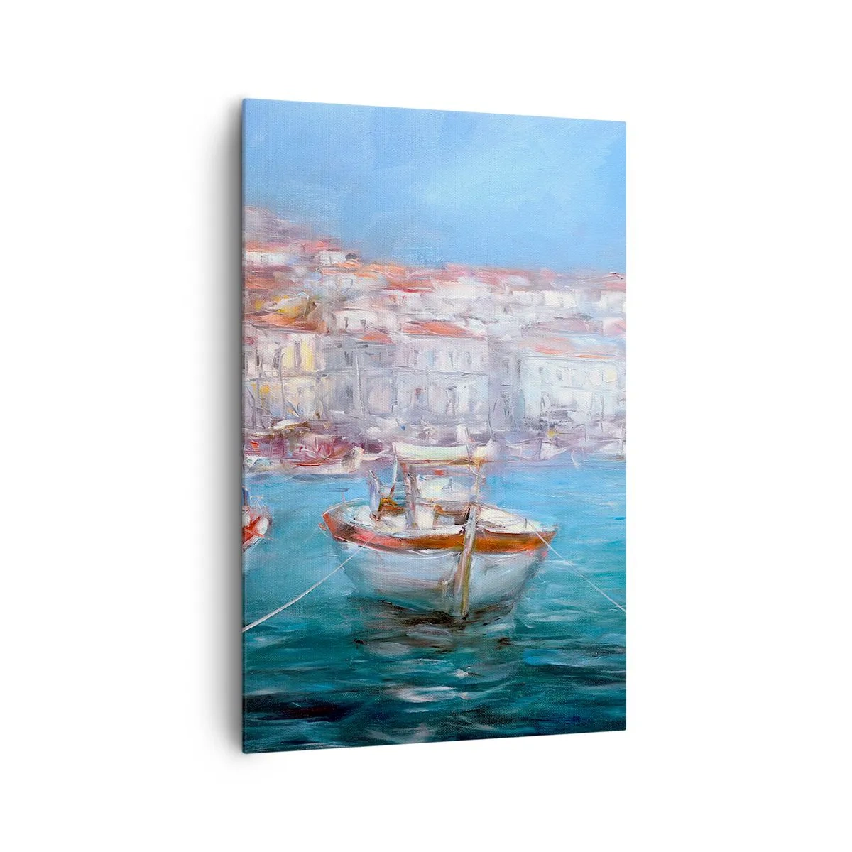Impression sur toile - Image sur toile - Bateaux dans une baie italienne pittoresque - 80x120cm - Baie italienne - Décoration murale moderne pour le salon et la chambre ARTTOR