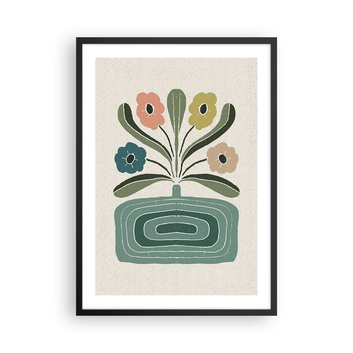 Affiche dans un cadre noir - Poster - Fleurs stylisées dans une composition graphique - 50x70cm - Bouquet symétrique - Décoration murale moderne pour le salon et la chambre ARTTOR