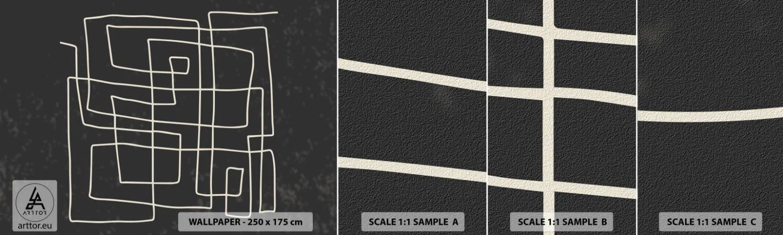 Échantillon De Papier Peint Standard Eco - Pas aussi simple - Abstraction, Morceau, Noir et blanc - 100x30 cm