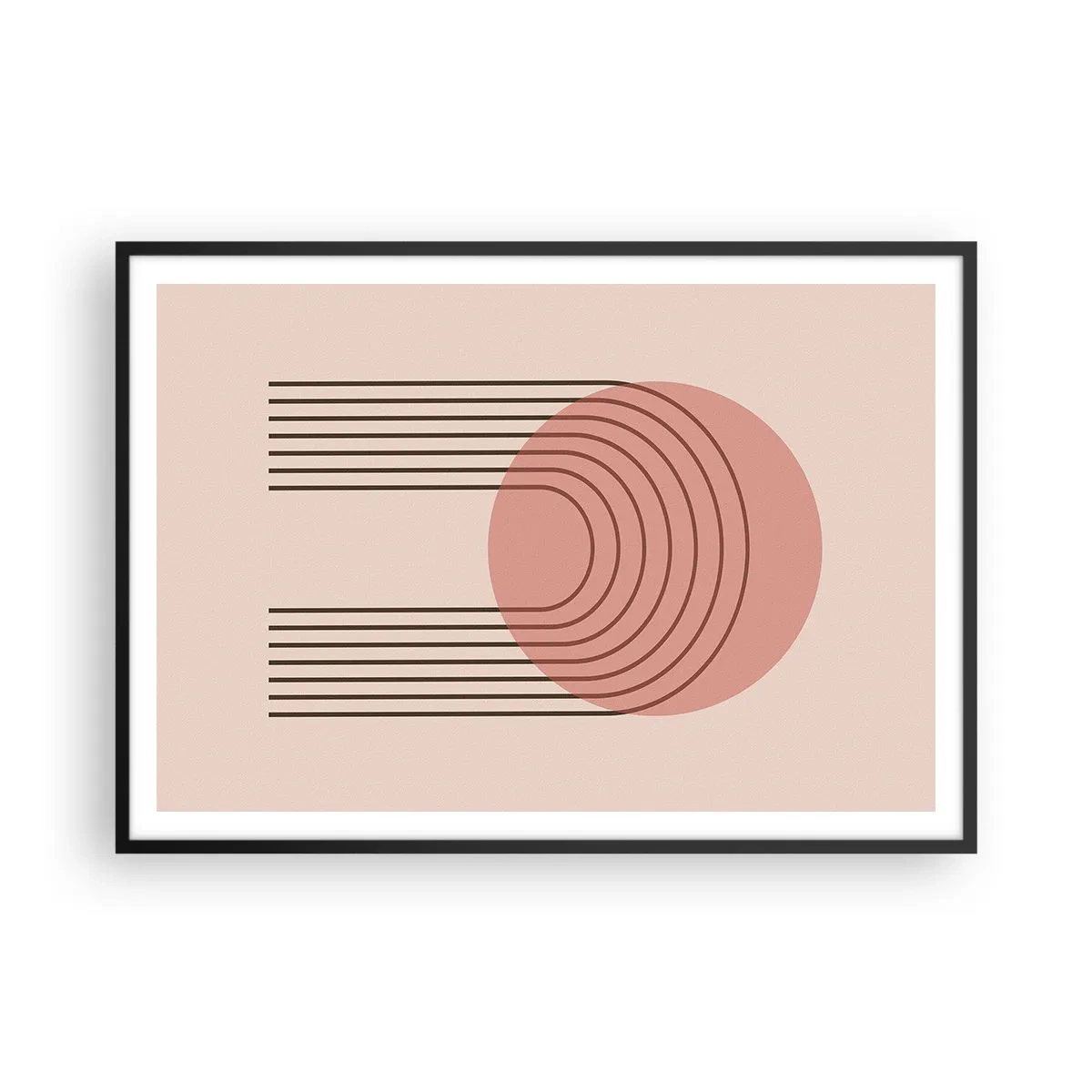 Affiche dans un cadre noir - Poster - Motif abstrait avec cercle et lignes roses - 100x70cm - Attraction irrésistible - Décoration murale moderne pour le salon et la chambre ARTTOR