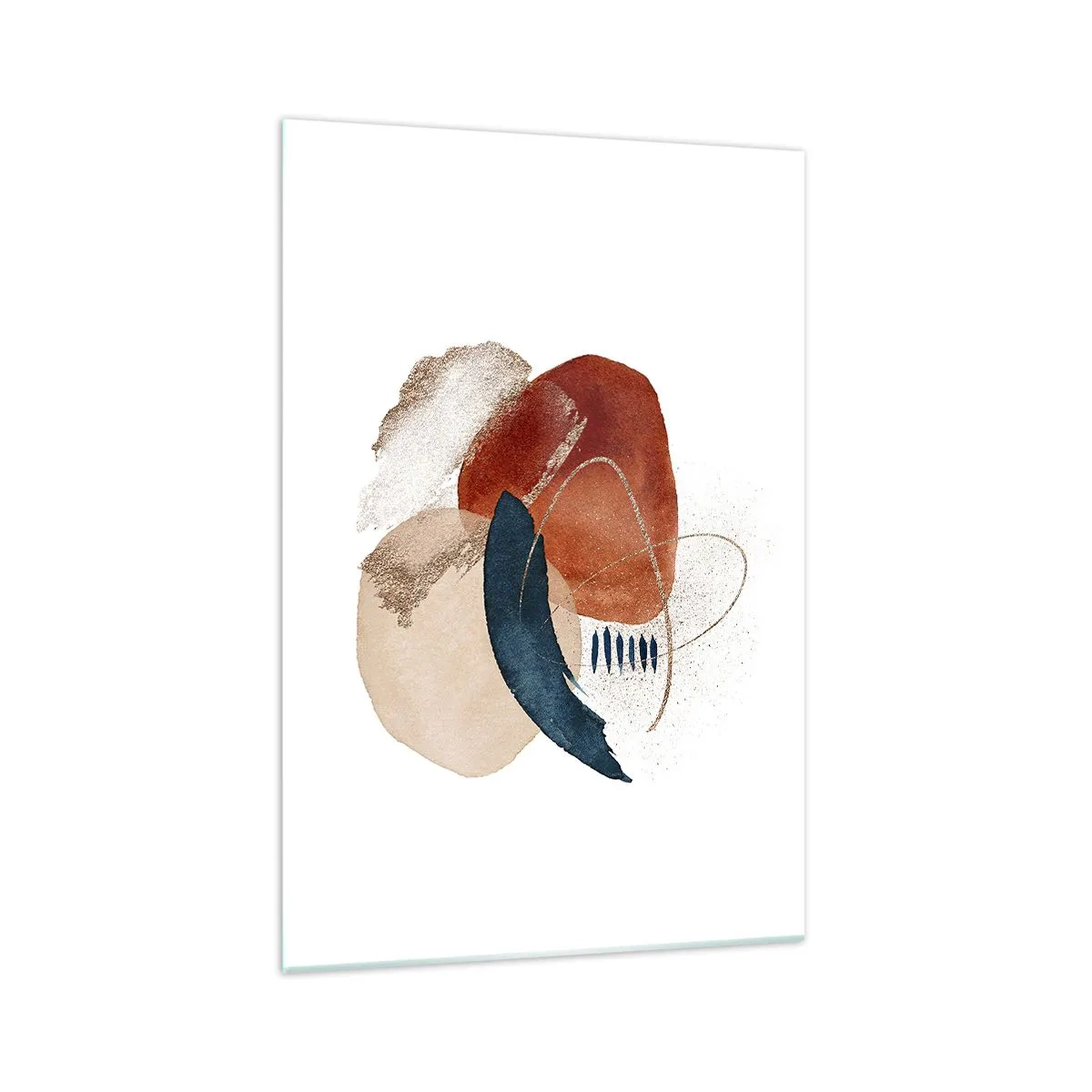 Impression sur verre - Image sur verre - Une composition abstraite avec des taches dans des tons terreux et bleu marine. - 70x100cm - Composition ovale - Décoration murale moderne pour le salon et la chambre ARTTOR
