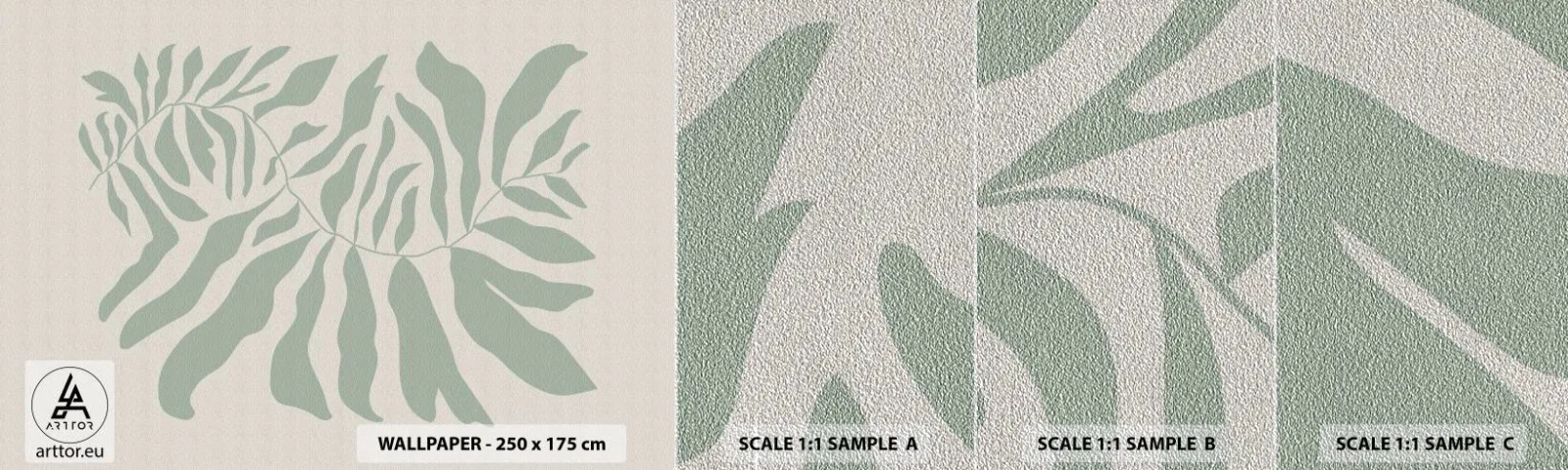 Échantillon de Papier Peint Premium Sand - Brindille d'émeraude - Bohème, Usine, Botanique - 100x30 cm
