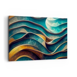Impression sur toile - Image sur toile - Vagues abstraites dans des tons turquoise et or - 120x80cm - Méandres de bleu - Décoration murale moderne pour le salon et la chambre ARTTOR