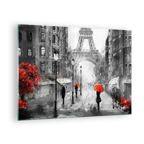 Impression sur verre - Image sur verre - La Tour Eiffel dans un paysage monochrome aux accents rouges - 70x50cm - Tous les chemins mènent à elle - Décoration murale moderne pour le salon et la chambre ARTTOR