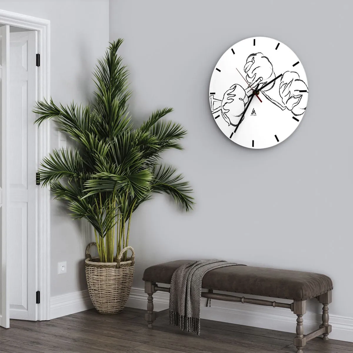 Horloge murale - Pendule murale - Croquis noir et blanc d'une branche de coton sur fond blanc - 30x30cm - Duvet de coton - Décoration murale moderne pour le salon, la cuisine et la chambre ARTTOR