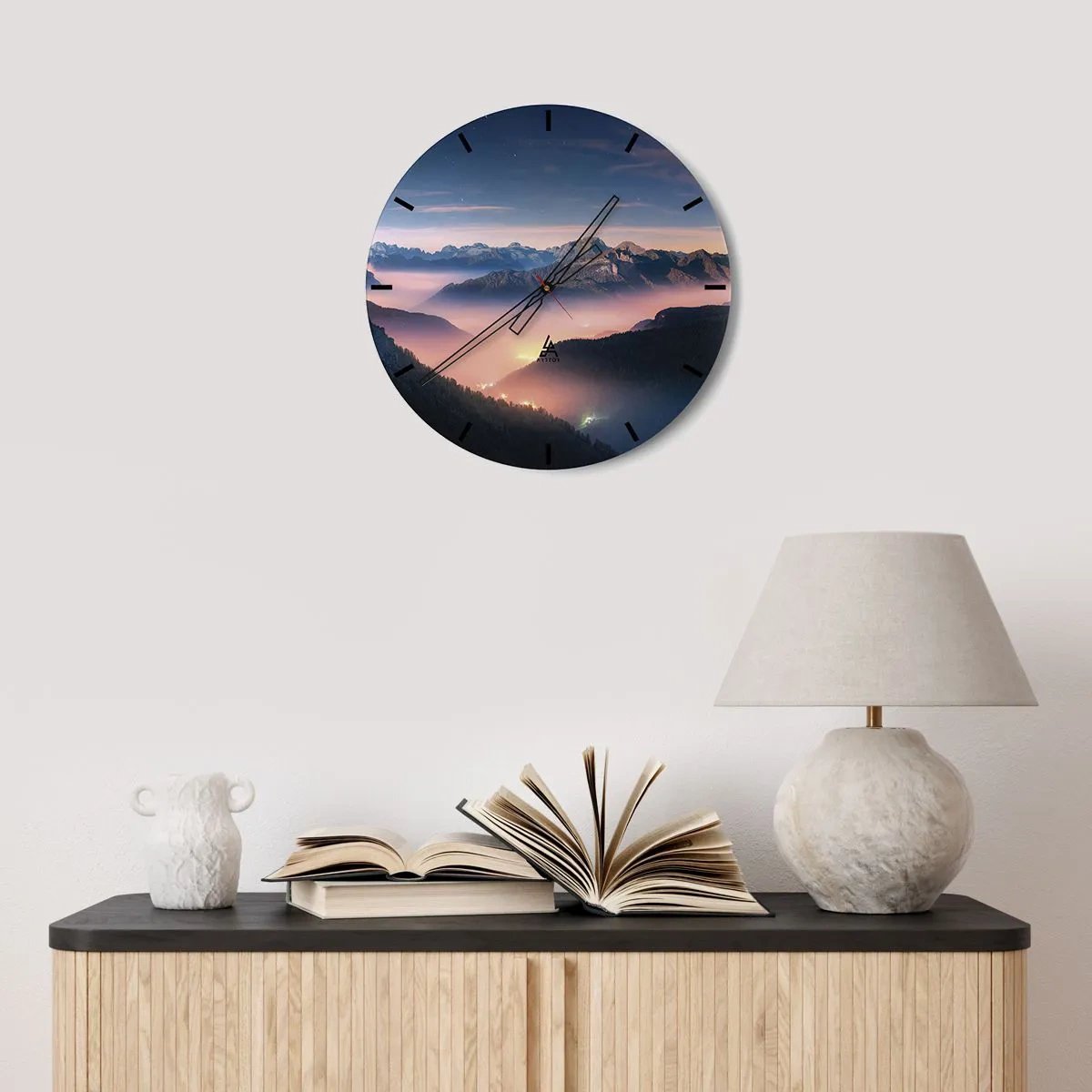 Horloge murale - Pendule murale - Lumière dans les vallées - 30x30 cm