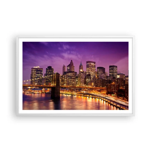 Affiche dans un cadre blanc - Poster - Manhathann or violet - 91x61 cm