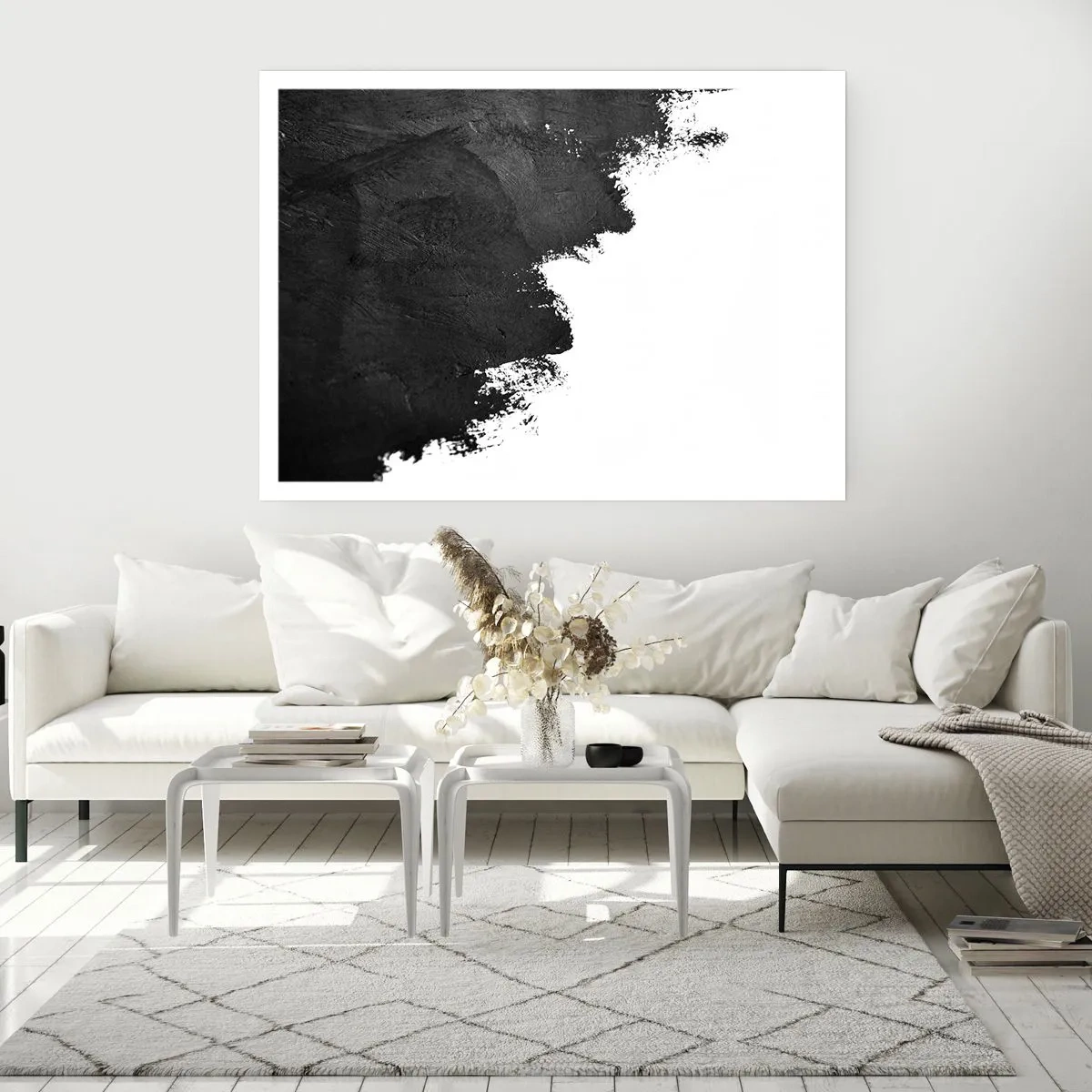 Affiche - Poster - Abstraction en noir et blanc avec des coups de pinceau contrastés - 100x70cm - Éléments : terre - Décoration murale moderne pour le salon et la chambre ARTTOR