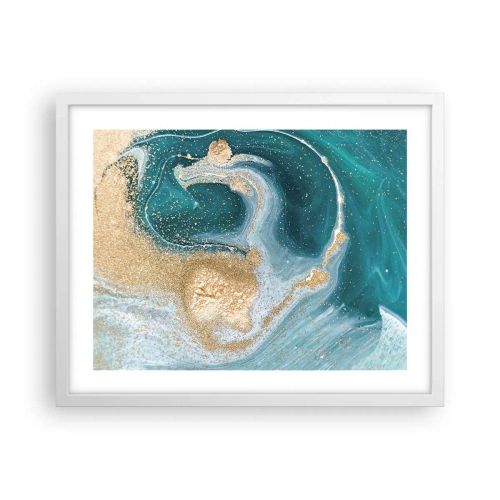 Affiche dans un cadre blanc - Poster - Tourbillon d'or et de turquoise - 50x40 cm