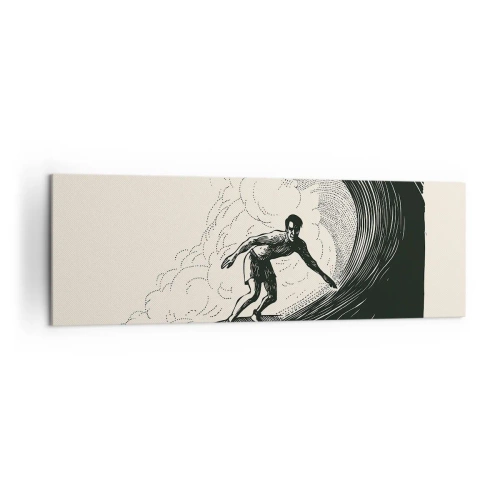 Impression sur toile - Image sur toile - Graphique en noir et blanc d'un surfeur sur une vague - 160x50cm - Le roi de la vague - Décoration murale moderne pour le salon et la chambre ARTTOR