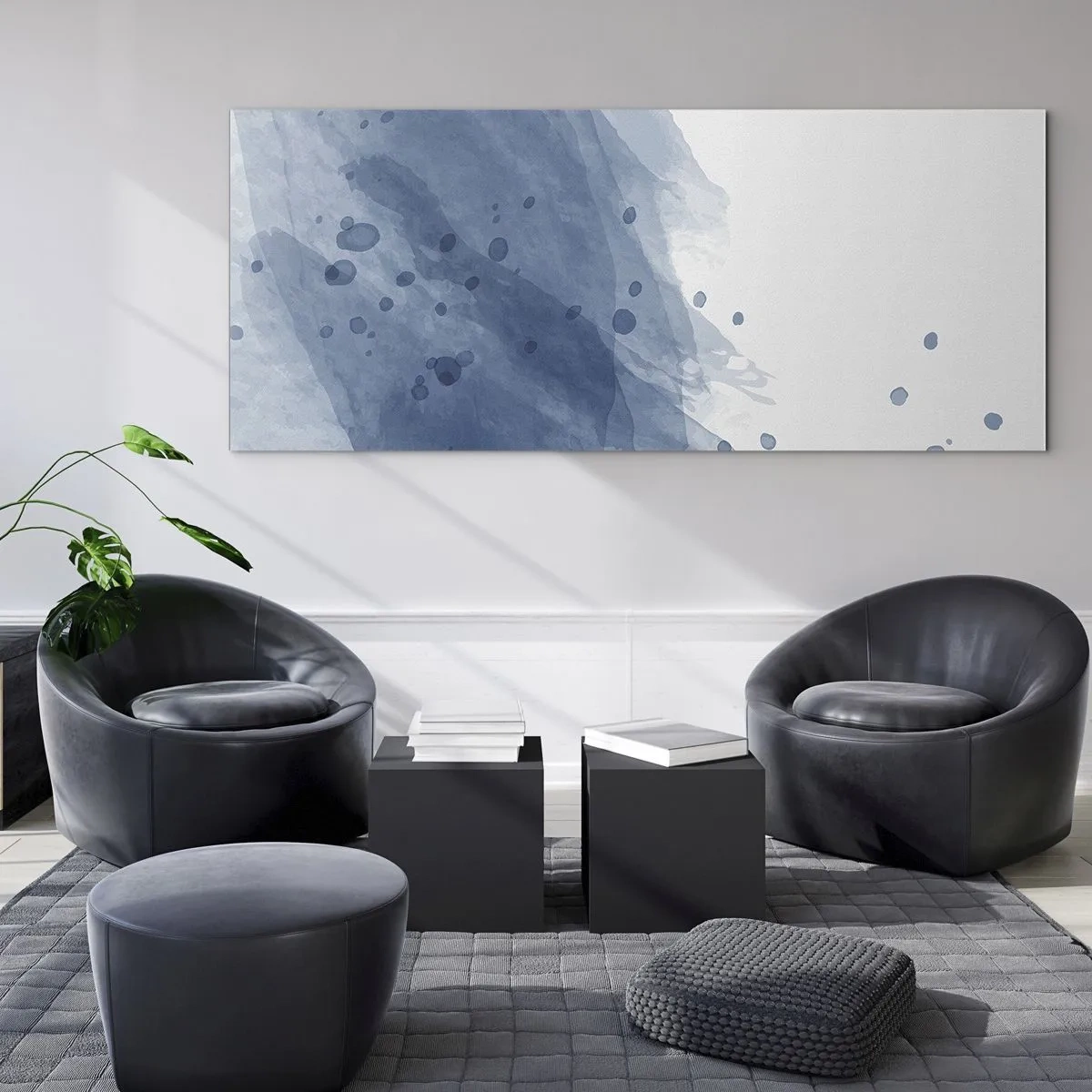 Impression sur verre - Image sur verre - Taches et stries abstraites dans des tons de bleu - 120x50cm - Tulle bleu - Décoration murale moderne pour le salon et la chambre ARTTOR